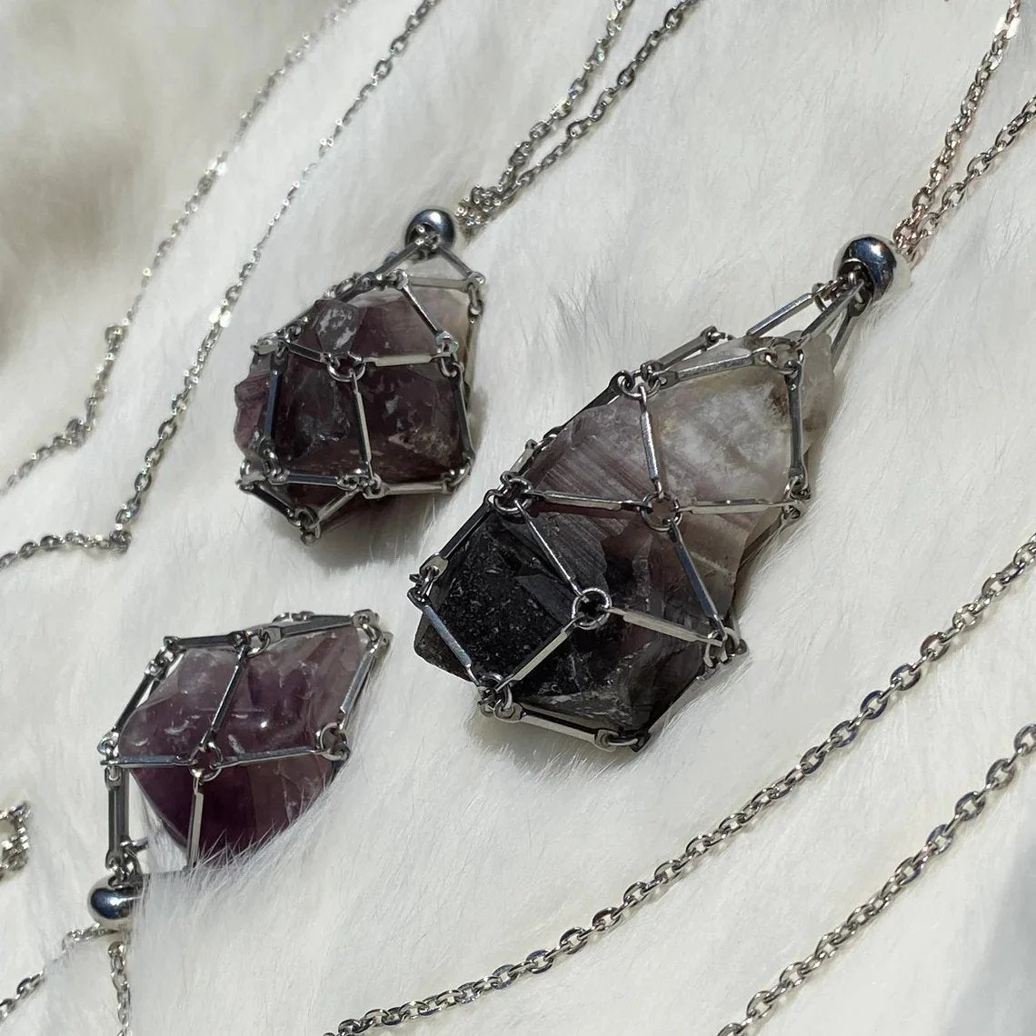 Collier en cristal réglable avec pendentif cage interchangeable pour pierres précieuses, équilibre des chakras, méditation, bijoux | Sulvida