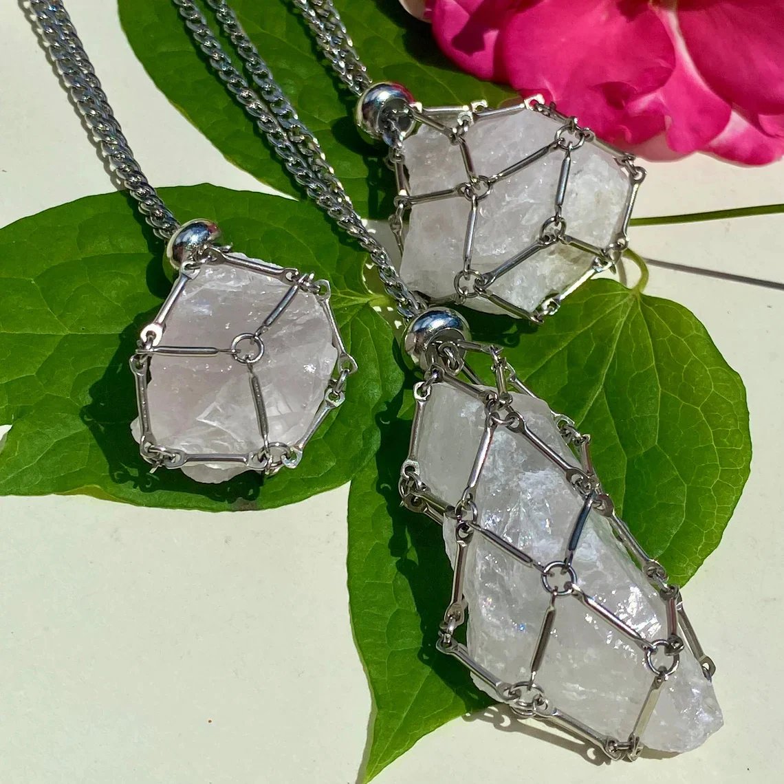 Collier en cristal réglable avec pendentif cage interchangeable pour pierres précieuses, équilibre des chakras, méditation, bijoux | Sulvida
