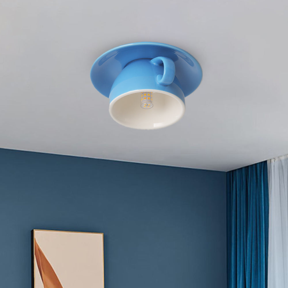 Keramische Plafondlamp Koffiekopje Design Creatieve Spot Blauw Roze Geel Woonkamer Slaapkamer Speels | Sulvida