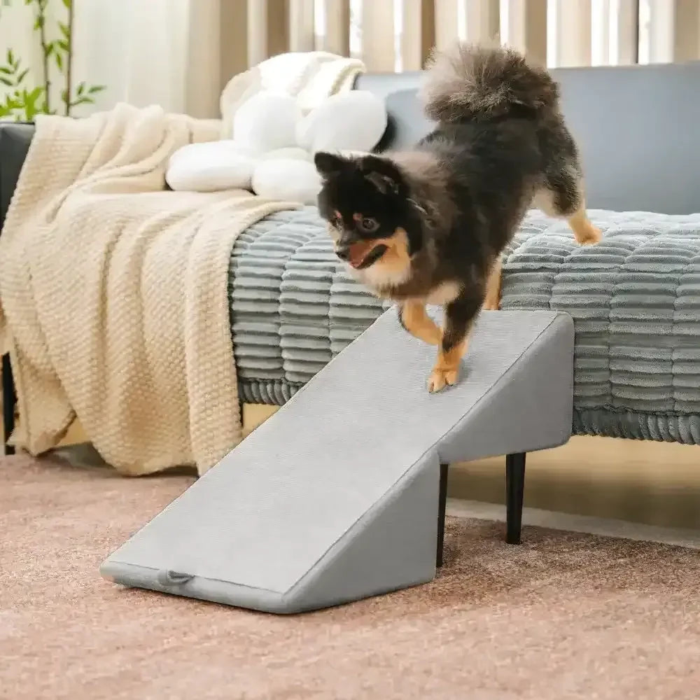 Houten Huisdierentrap met Anti-Slip Trapvlakken Crème Grijs Zwart voor Honden en Katten Bank Bed Meubels | Sulvida