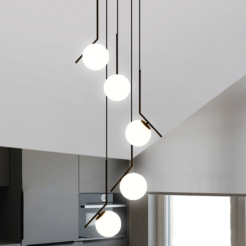 Glazen Bol Hanglamp Kroonluchter Metaal Zwart 5-6 Lichtpunten Moderne Trappenhuis Eetkamer Woonkamer Verlichting | Sulvida