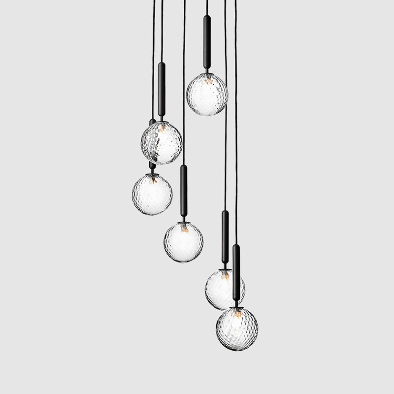 Glazen Bol Hanglamp Kroonluchter Metaal Zwart 5-6 Lichtpunten Moderne Trappenhuis Eetkamer Woonkamer Verlichting | Sulvida
