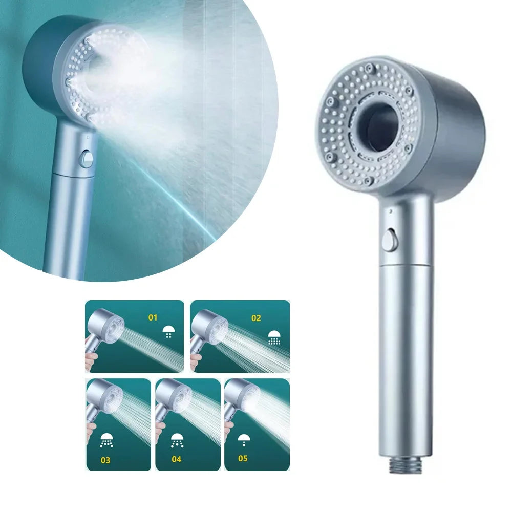 Handdouche met vijf standen en drukversterkende functie voor intensieve sproei en comfortabel douchen | Sulvida