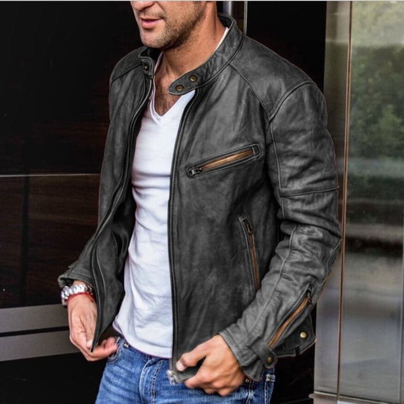 Leren Herenjack Weerbestendig Staande Kraag met Ritssluiting Regular Fit Casual Stijl voor Herfst Lente | Sulvida