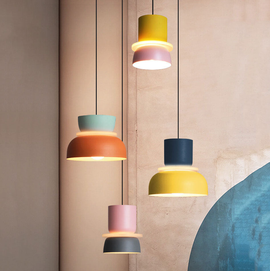 Metalen Hanglamp met Kleurrijke Macaronkap Eén Lichtpunt Modern Design Plafondverlichting voor Eetkamer Woonkamer | Sulvida