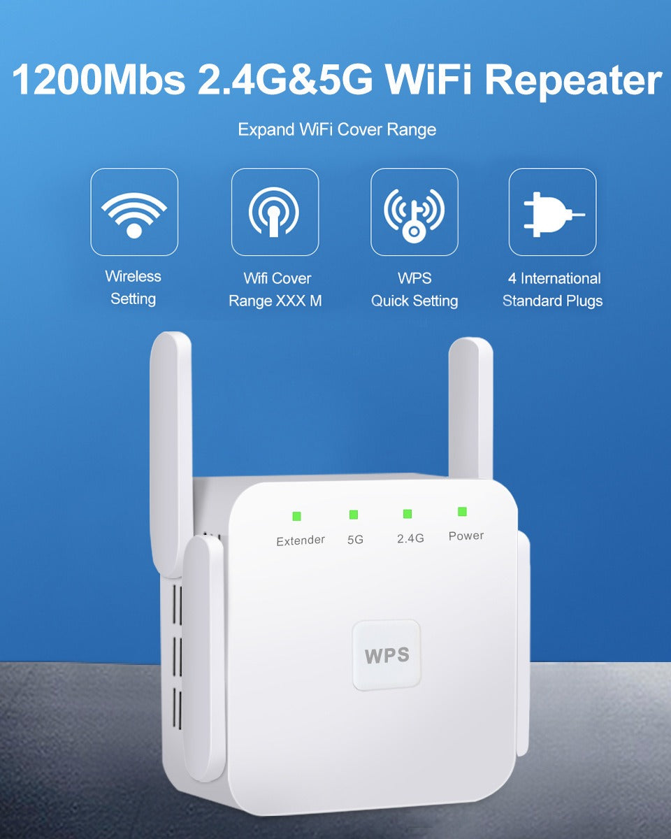 Draadloze wifi-versterker dual-band 300/1200 Mbps bereikuitbreiding plug & play signaaloptimalisatie | Sulvida