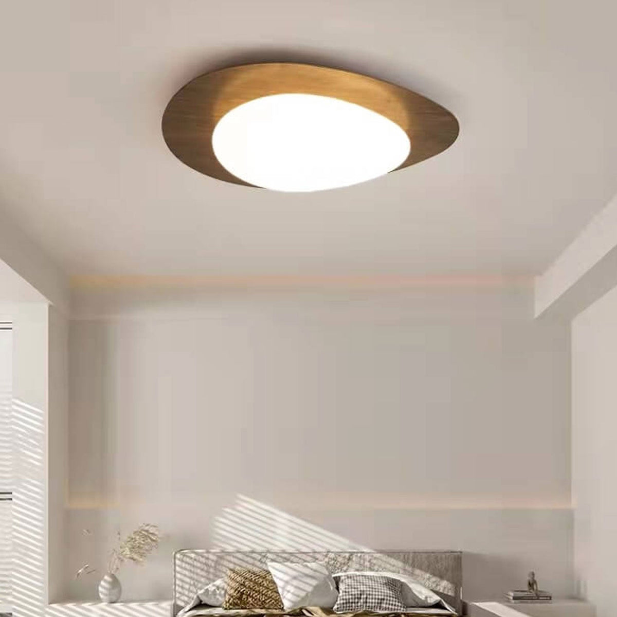 LED plafondlamp met houtafwerking ovaal Scandinavisch design dimbaar warm neutraal koel licht woonkamer | Sulvida