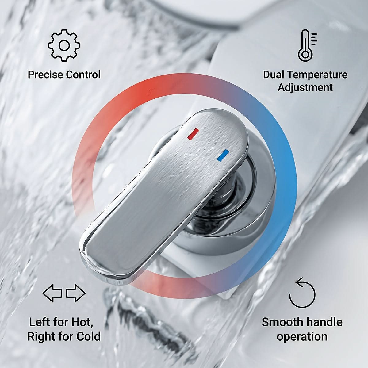 Mitigeur de lavabo à effet cascade, chromé, design moderne, kit de robinetterie, eau chaude et froide, valve en céramique, salle de bains | Sulvida