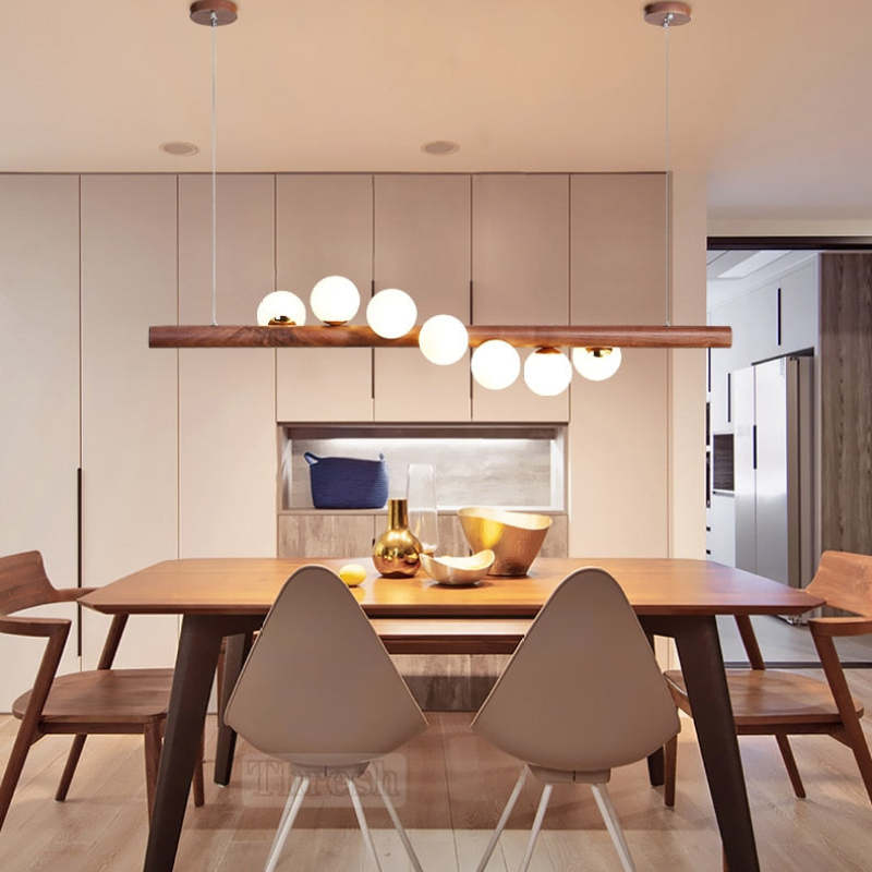 Glazen Hanglamp met Houten Ring Notenbruin Messing Eethoek Woonkamer Slaapkamer Sfeerverlichting Design | Sulvida