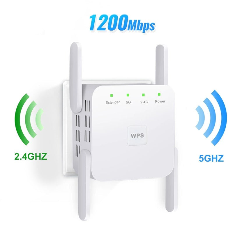 Draadloze wifi-versterker dual-band 300/1200 Mbps bereikuitbreiding plug & play signaaloptimalisatie | Sulvida