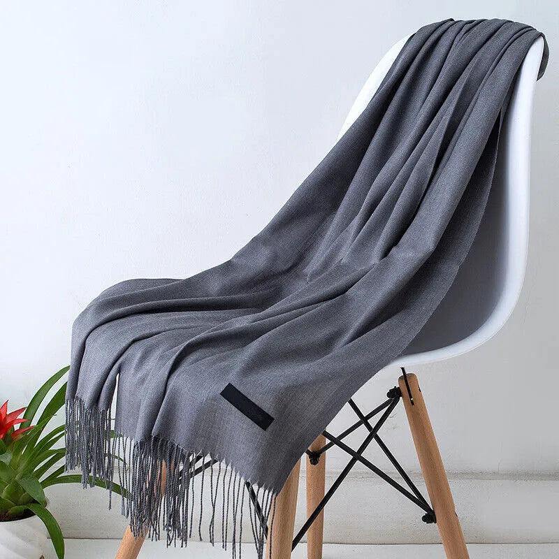 Écharpe en cachemire 200x70cm, châle haut de gamme et accessoire d’hiver chaud pour femme et homme, à franges, unisexe, 10 coloris | Sulvida