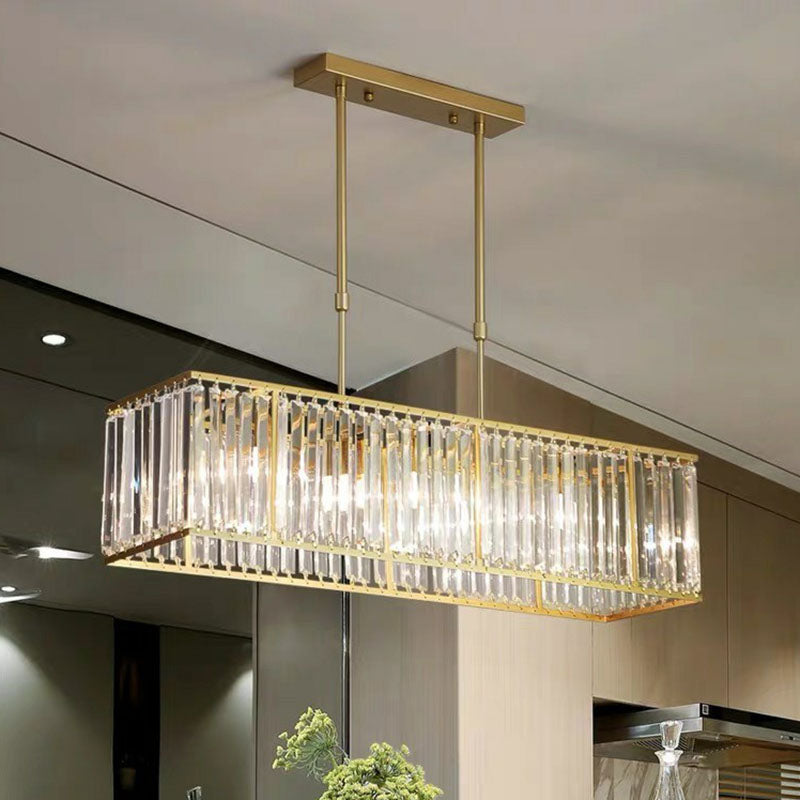 Kristallen Kroonluchter Rechthoekig met E14 Fitting Zwart Goud Eetkamer Keukeneiland Hanglamp Modern | Sulvida