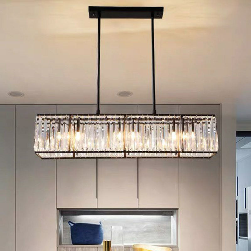 Kristallen Kroonluchter Rechthoekig met E14 Fitting Zwart Goud Eetkamer Keukeneiland Hanglamp Modern | Sulvida