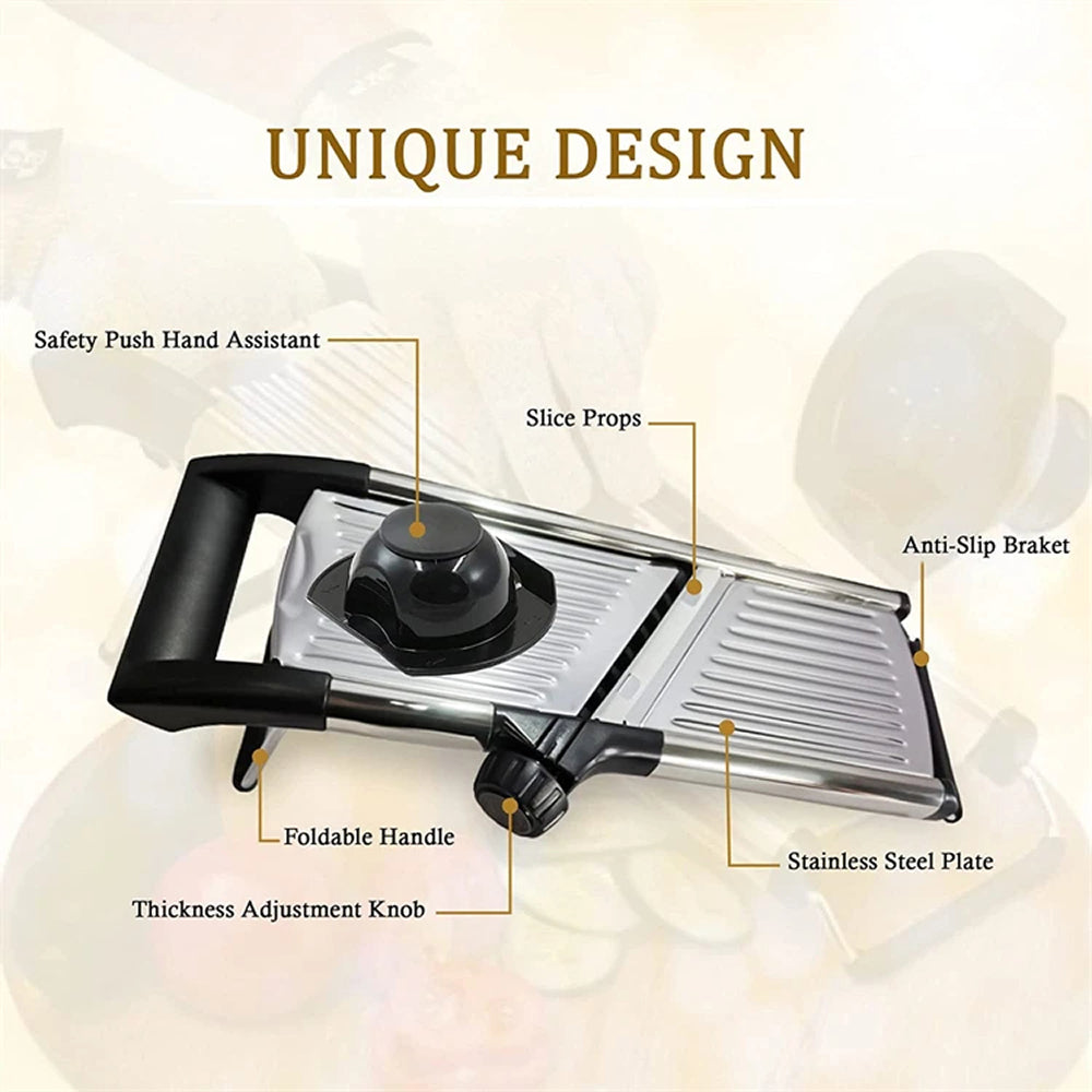 Mandoline professionnelle avec 6 réglages de coupe et gant de protection antidérapant pour la cuisine | Sulvida