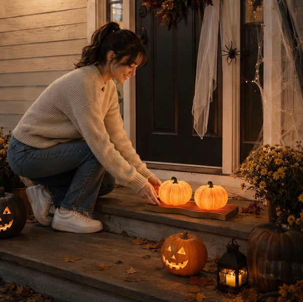 Pompoen nachtlampje met LED verlichting op batterijen decoratieve lantaarn voor Halloween feest en sfeervolle avonden | Sulvida