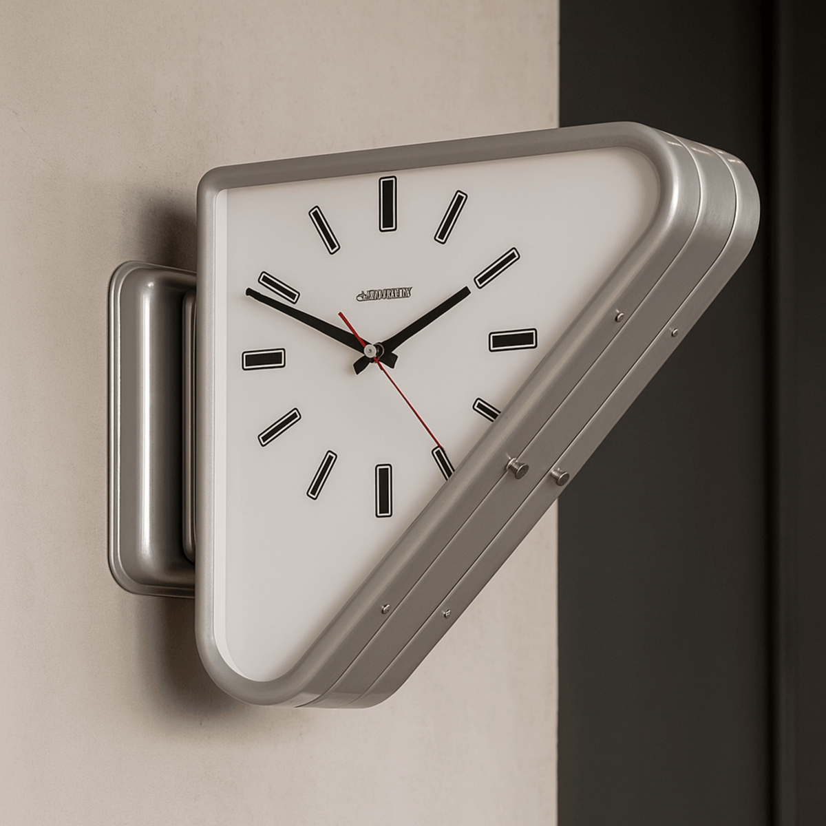 Wandklok Metaal Driehoekig Tweezijdig Zwart Zilver Rood Groen Bruin 33x28cm Stille Uurwerk Moderne Klok | Sulvida