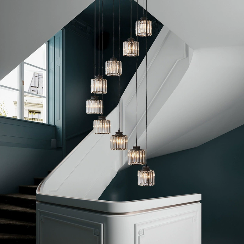 Kristallen Trapkroonluchter Goud of Zwart Cascadeverlichting 6 of 9 Lichtpunten Verstelbare Hoogte Luxe | Sulvida