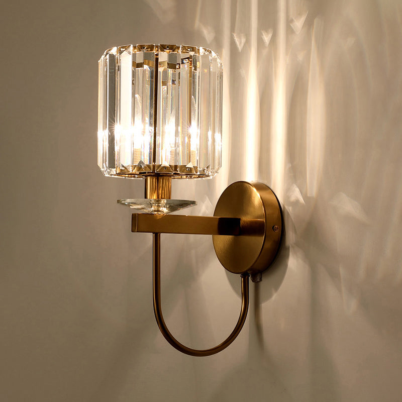 Wandlamp kristal met gebogen arm goudkleurig metaal E14 fitting modern interieur verlichting woonkamer slaapkamer | Sulvida