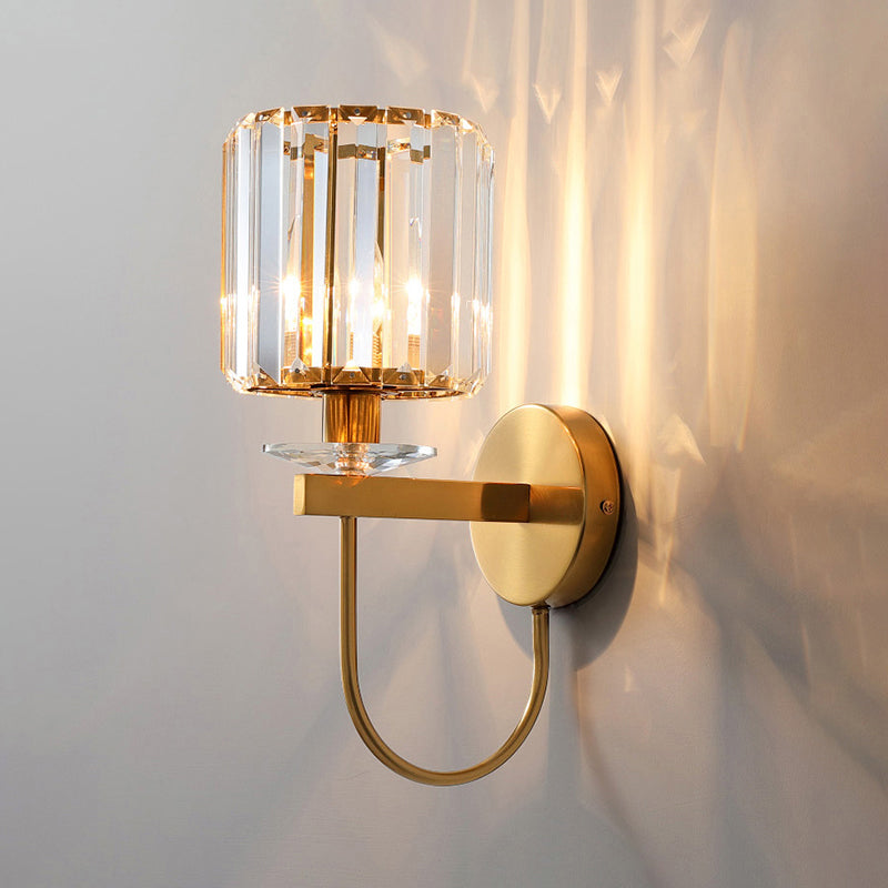 Wandlamp kristal met gebogen arm goudkleurig metaal E14 fitting modern interieur verlichting woonkamer slaapkamer | Sulvida