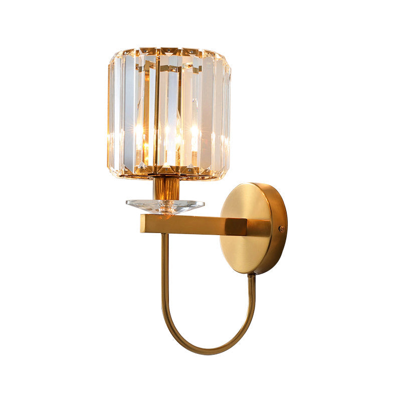 Wandlamp kristal met gebogen arm goudkleurig metaal E14 fitting modern interieur verlichting woonkamer slaapkamer | Sulvida