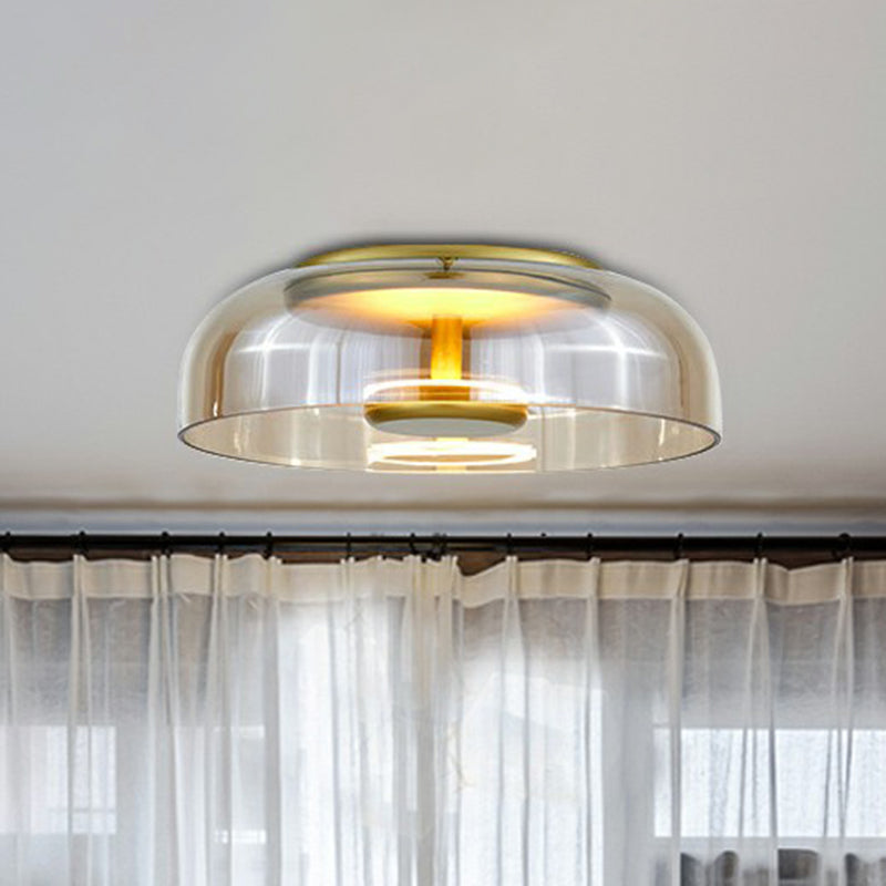Glazen plafondlamp met LED moderne stijl rookgrijs amber ⌀ 23 cm dimbaar warm licht hal gangverlichting | Sulvida