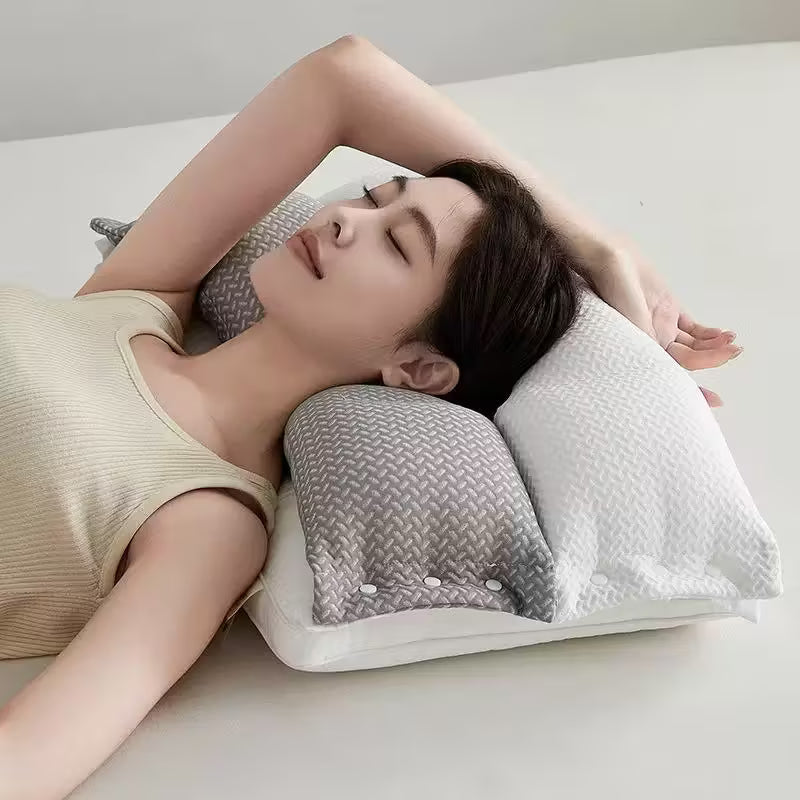 Oreiller cervical orthopédique 3-en-1 - alignement du cou, traction, oreiller de sommeil pour dormir sur le dos ou sur le côté, housse en coton | Sulvida