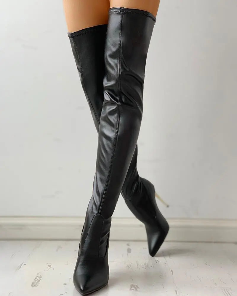 Bottes zippées pour femmes, hauteur genou, noires, à talon fin, coupe confortable, faciles à enfiler et à retirer, élégantes et stylées | Sulvida