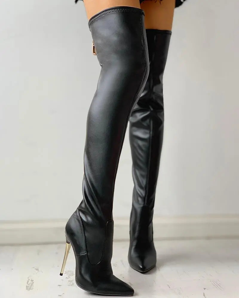 Bottes zippées pour femmes, hauteur genou, noires, à talon fin, coupe confortable, faciles à enfiler et à retirer, élégantes et stylées | Sulvida