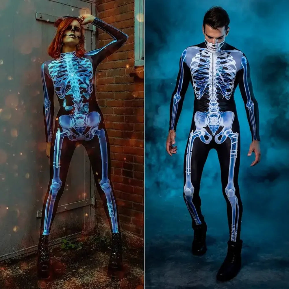 Combinaison squelette pour adultes, costume d’Halloween à motif de radiographie, vêtement extensible pour fête