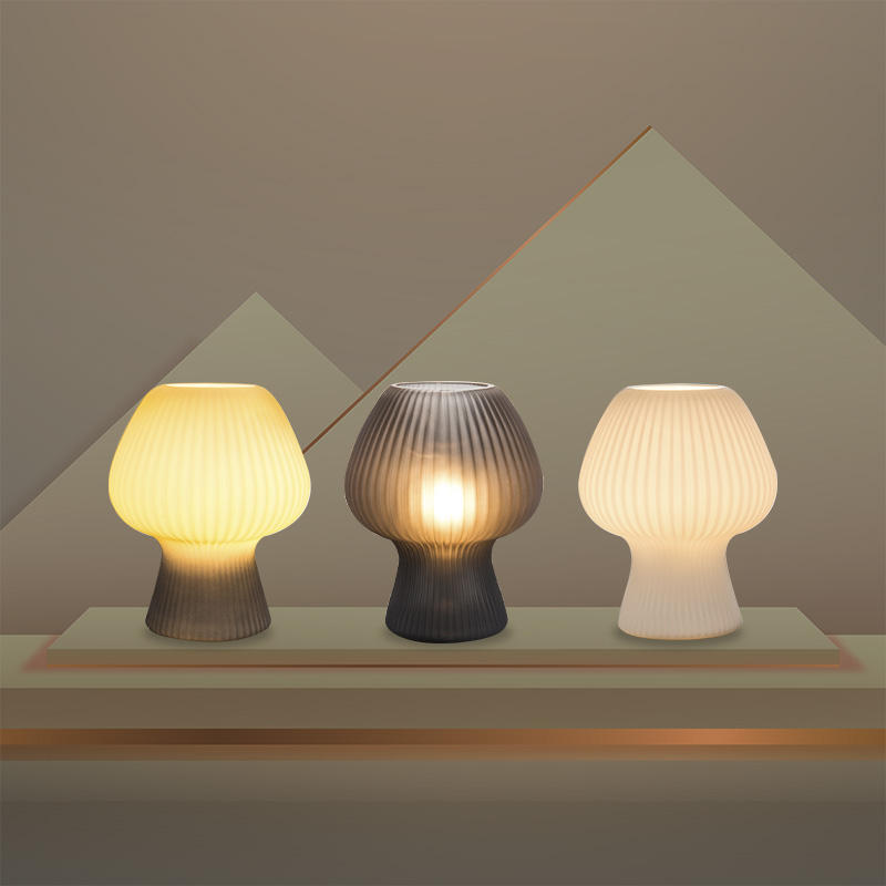 Glazen Paddenstoellamp Tafellamp Vintage Sfeerlicht Bedlampje Geribbeld Glas Warm Licht Dimbaar Slaapkamer Nachtkastje | Sulvida
