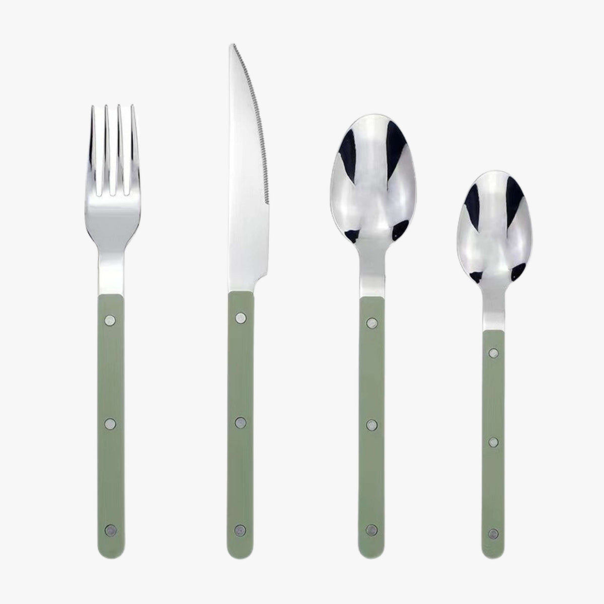 RVS Bestekset 24-delig Gegraveerd Design Zes Couverts Zwart Wit Groen Servies voor Gezinsmaaltijden Eettafel | Sulvida