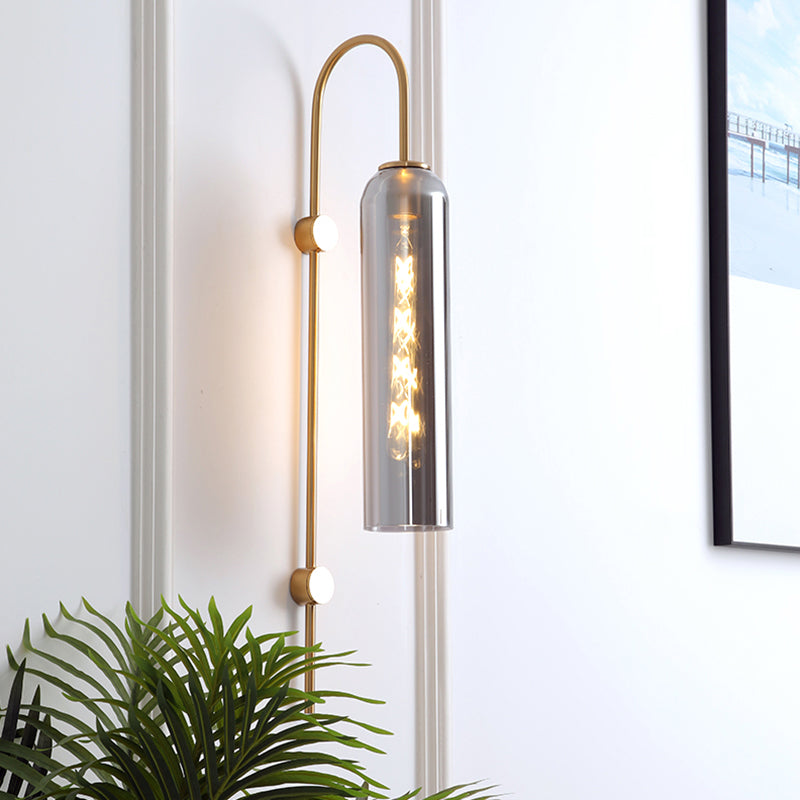 Metalen wandlamp met glazen ribbel kap rookgrijs amber groen wit zwanenhals retro woonkamer slaapkamer | Sulvida