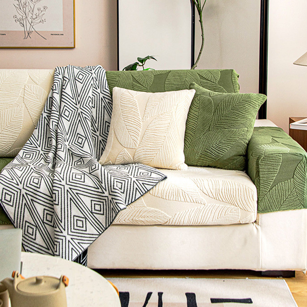 Jacquard Bankhoes met Bladmotief – Waterafstotend & Krasbestendig – Elastisch Fluweel – Meubelbeschermer | Sulvida