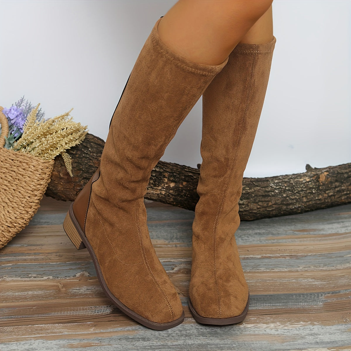 Bottes western pour femme à talon carré, similicuir, confortables et élégantes, bottes d’hiver douces et doublées, style cowboy, hauteur genou | Sulvida