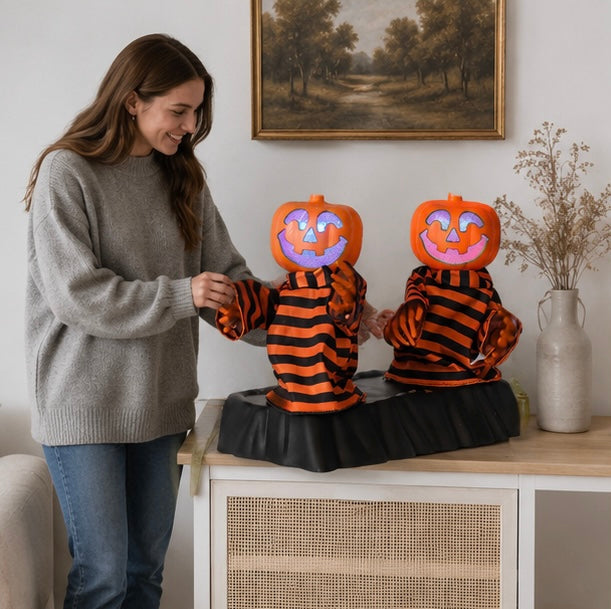 Bewegende Pompoen Skelet Decoratie met Muziek LED Verlichting Halloween Tafelornament Animatronic Feest | Sulvida