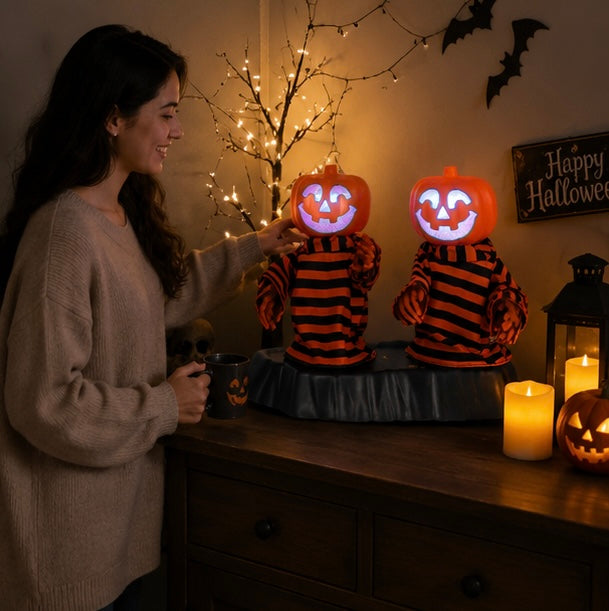 Bewegende Pompoen Skelet Decoratie met Muziek LED Verlichting Halloween Tafelornament Animatronic Feest | Sulvida