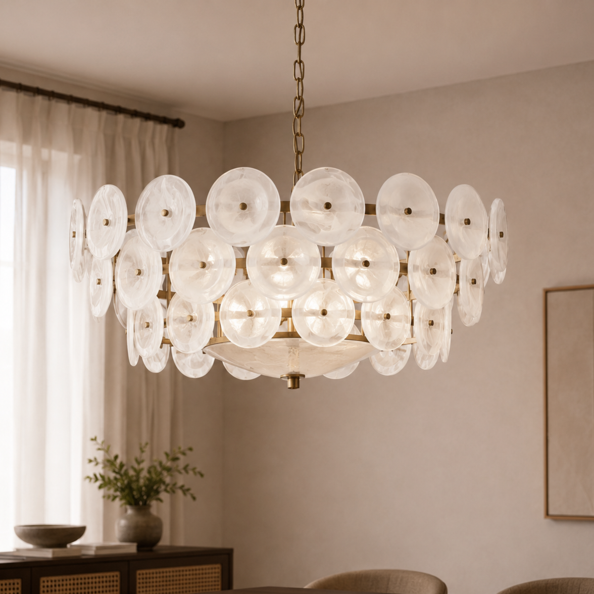 Glazen Schijvenlamp Ring Goud 60cm 80cm 100cm Hanglamp Warm Wit Licht Modern Design Kroonluchter Woonkamer | Sulvida