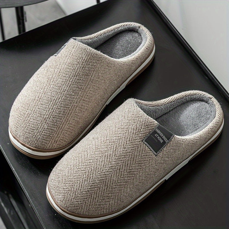 Chaussons homme texture pied-de-poule doublure chaude en peluche semelle antidérapante maison automne hiver gris café rouge rosé | Sulvida