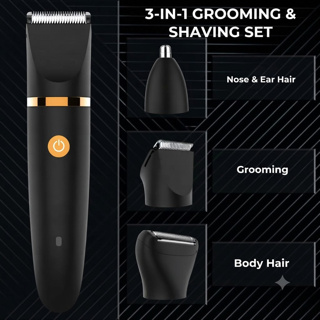 Tondeuse corporelle 3-en-1 pour homme, électrique, étanche IPX7, rasage à sec et sous la douche, soins du corps | Sulvida
