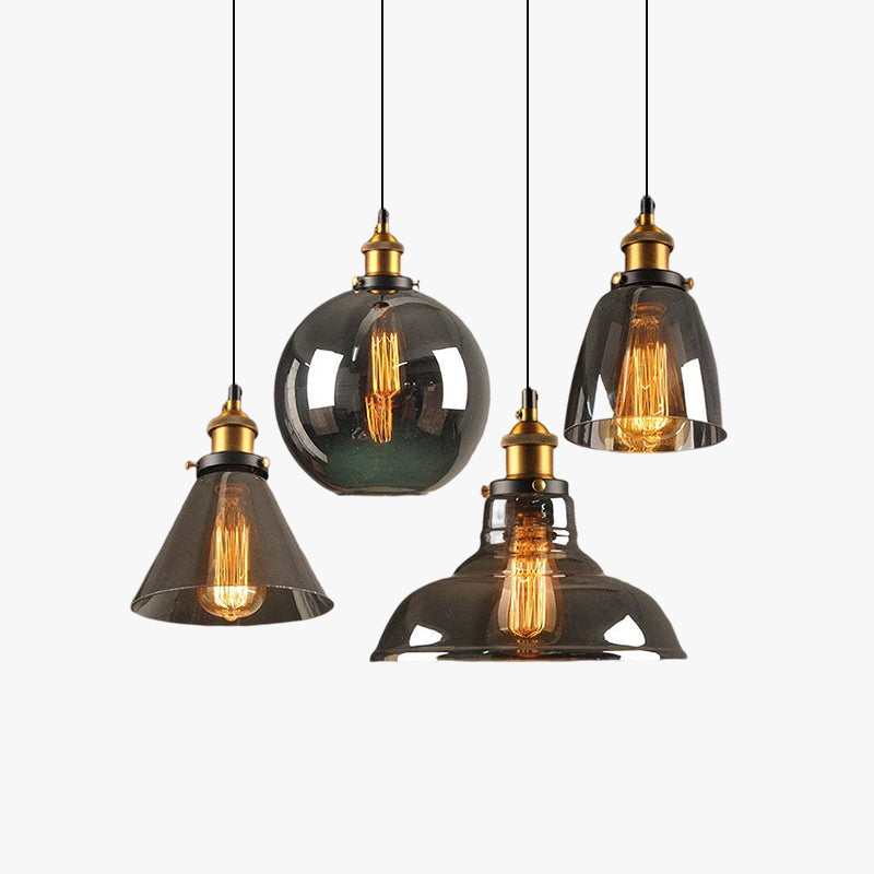 Industriële Glazen Hanglamp Metaal E27 Fitting Clear Amber Smoke Grey Verstelbaar Snoer Eetkamer Woonkamer | Sulvida