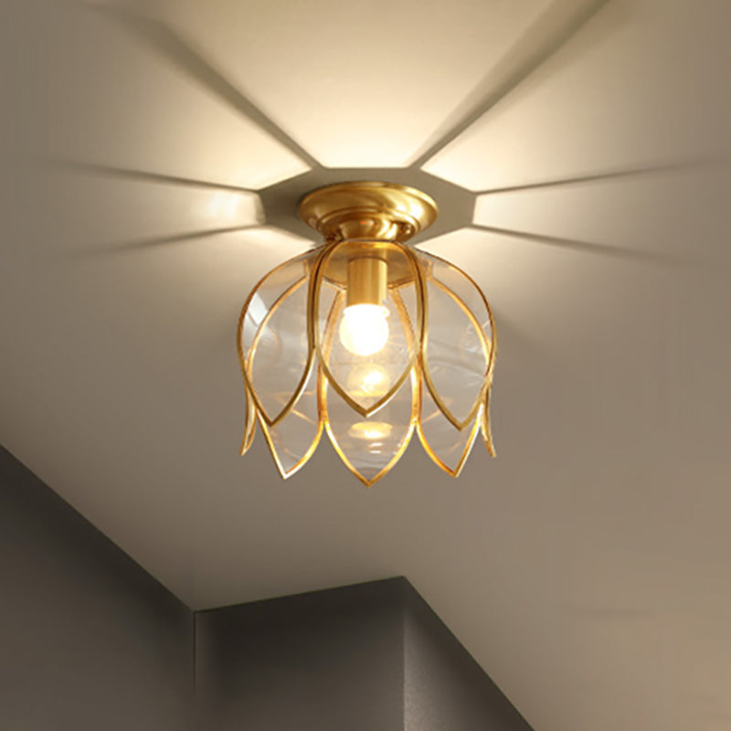 Plafondlamp Lotusvormig Glas Koloniaal Messing 23 cm Gang Entree Hal Klassieke Plafonnier Plafondverlichting E27 | Sulvida