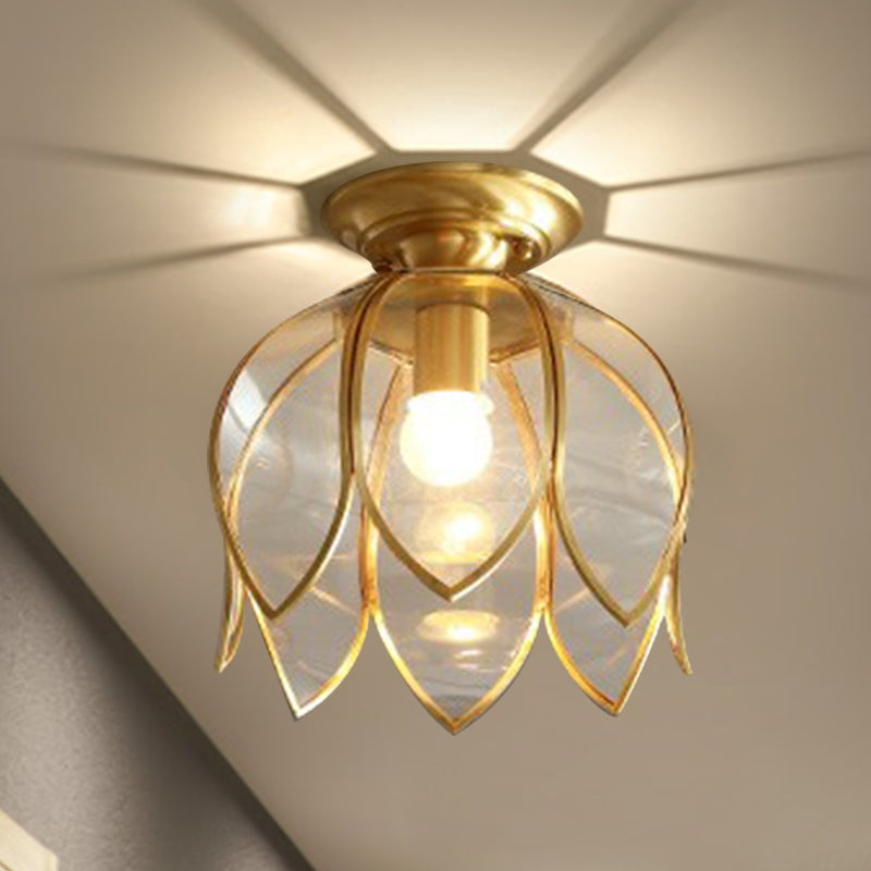 Plafondlamp Lotusvormig Glas Koloniaal Messing 23 cm Gang Entree Hal Klassieke Plafonnier Plafondverlichting E27 | Sulvida