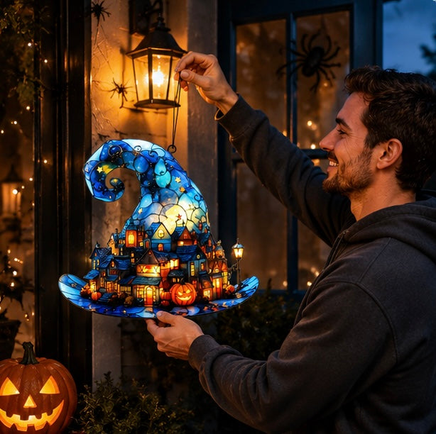 Acryl Raamhanger Heksenhoed Pompoendorp Halloween Decoratie voor Raam Slaapkamer Woonkamer Feestdecoratie | Sulvida
