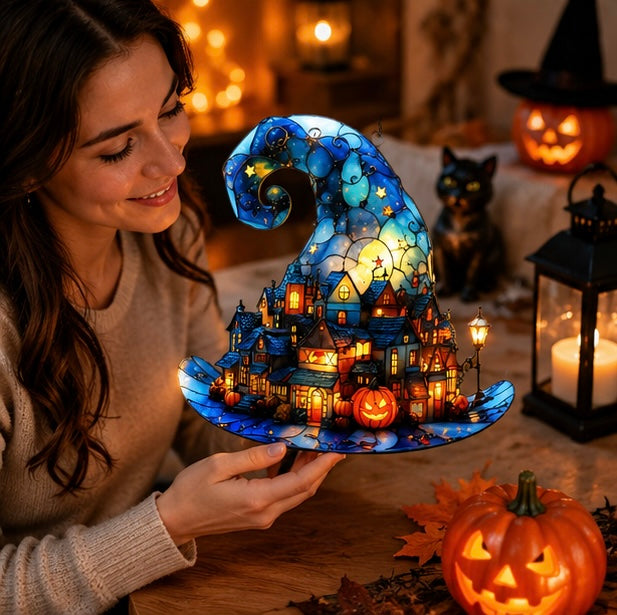 Acryl Raamhanger Heksenhoed Pompoendorp Halloween Decoratie voor Raam Slaapkamer Woonkamer Feestdecoratie | Sulvida