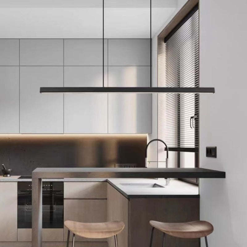 Moderne LED Hanglamp Lineair Design Zwart Bruin Dimbaar Eettafel Woonkamer Metaal Acryl 80-150cm Eetkamer | Sulvida