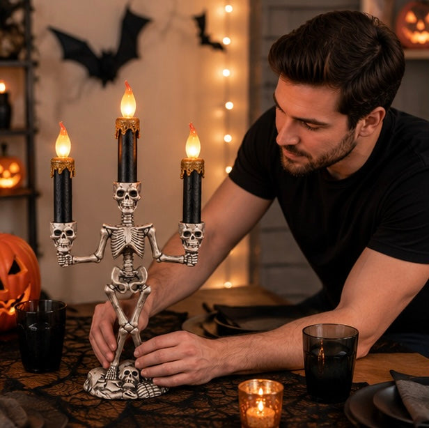 Schedel Kandelaar met LED Kaars Goud Rood Zilver Halloween Gothic Decoratie Sfeerverlichting Tafel Woonkamer | Sulvida