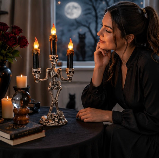 Schedel Kandelaar met LED Kaars Goud Rood Zilver Halloween Gothic Decoratie Sfeerverlichting Tafel Woonkamer | Sulvida
