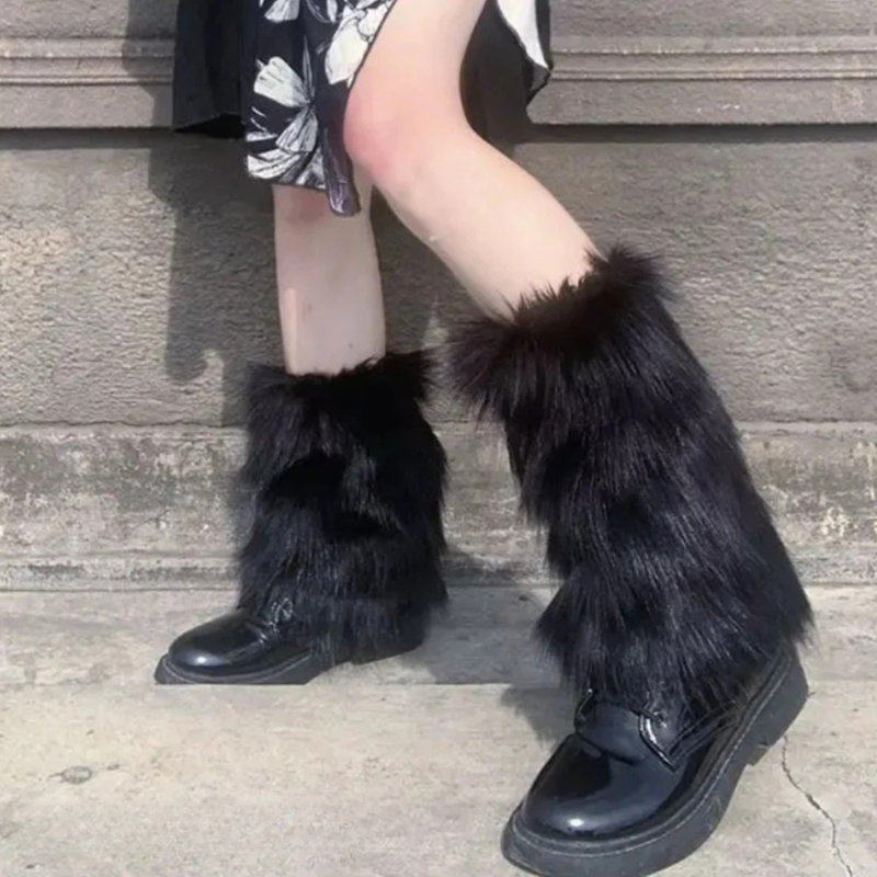 Winter Nepbont Beenwarmers Laarzen Hoes Pluche Accessoire Mode Harajuku Stijl Warme Beenbeschermer Dames | Sulvida