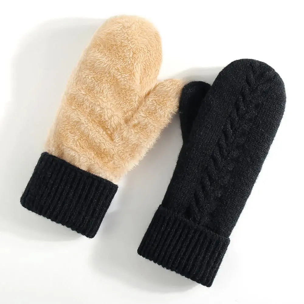 Winterwanten dubbellaags met fleecevoering zwart roze rood grijs beige kaki warm winddicht handschoenen dames | Sulvida