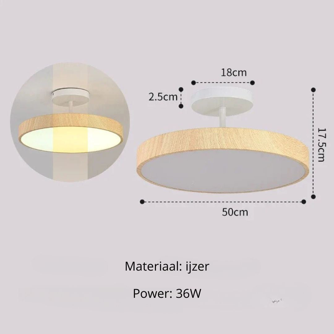 Plafondlamp Scandinavische Stijl Hout & Goudkleurig Montuur Wit Licht D30 × H17 cm Woonkamer Eetkamer | Sulvida